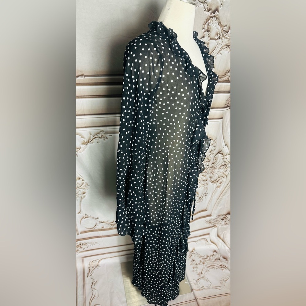 Black & White Polka Dot Tie-Front Cardigan - Picture 6 of 13